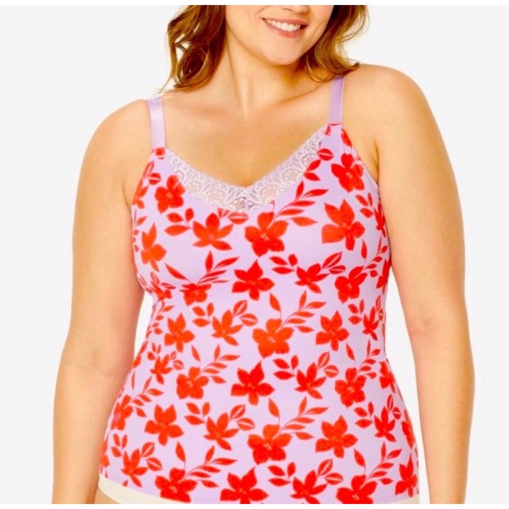 Ruby Ribbon Heritage Cami Lavender Orange Floral Lace Trim Shapewear Size 48